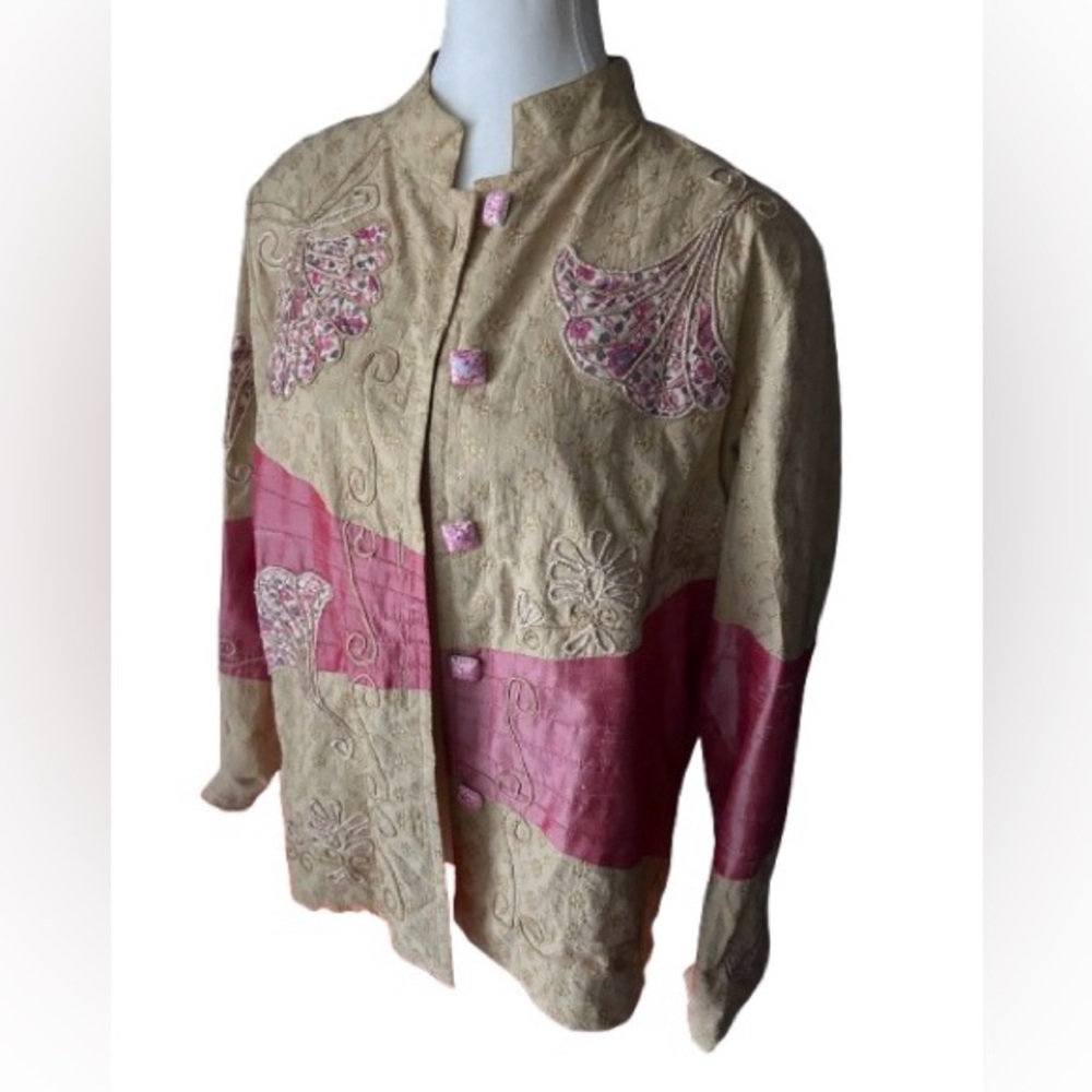 Vintage INDIGO MOON Jacket Medium Boho Cotton Patchwork Cottage Shirt Floral
